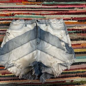 Fashion Nova Blue and White Distressed Jean Shorts